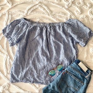 J. Crew Striped Linen off the shoulder blouse